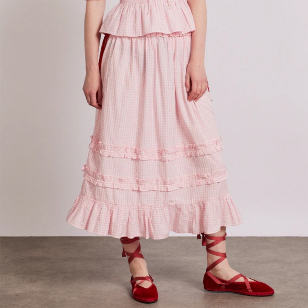 Damson Madder Pink Gingham Maxi Skirt
